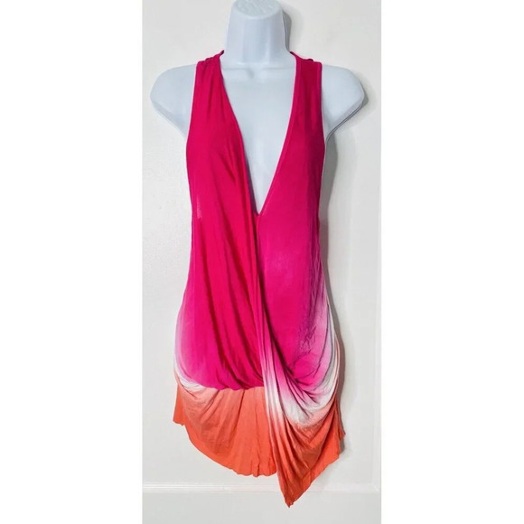 Young Fabulous Broke Tank Top Medium Ombré Racerback Ruched Draped Sheer Stretch - Picture 1 of 8